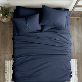 Queen Navy Blue 6-Piece Soft Wrinkle Resistant Microfiber/Polyester Sheet Set