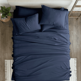 Twin Navy Blue 4-Piece Soft Wrinkle Resistant Microfiber/Polyester Sheet Set