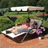2-Person Outdoor Canopy Chaise Lounge with Pillows - Off White