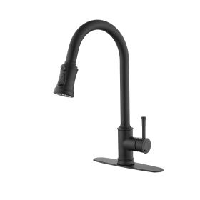 Single Handle High Arc Pull Out Kitchen Faucet; Single Level Stainless Steel Kitchen Sink Faucets with Pull Down Sprayer (Color: Matt Black)